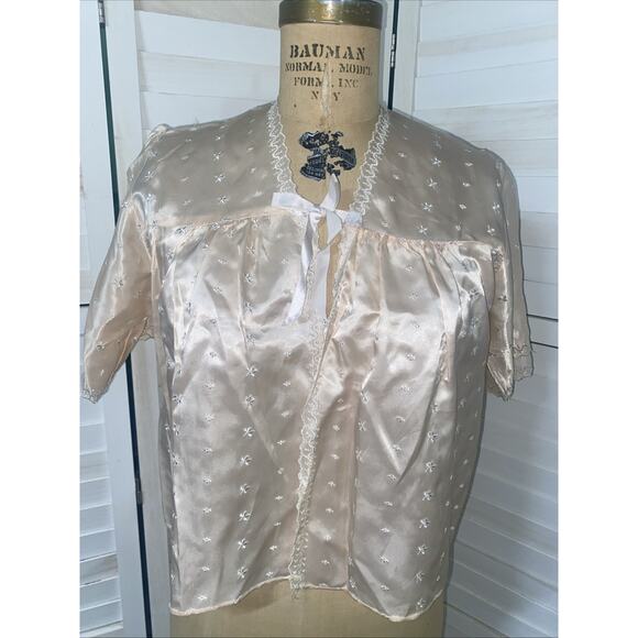 Vintage 30s 40s Pink SILK Satin Bed JACKET Robe Short Embroidered Lingerie O/S - Picture 1 of 8